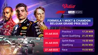 Nonton siaran langsung Formula 1 Moët & Chandon Belgian Grand Prix 2025 di Vidio. Saksikan aski para pembalap dunia di Formula 1 Moët & Chandon Belgian Grand Prix 2025 pekan ini hanya di Vidio. (sum. doc. vidio.com)