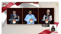 Calon Presiden (Capres) nomor urut 01 Anies Baswedan, Capres nomor urut 02 Prabowo Subianto, dan Capres nomor urut 03 Ganjar Pranowo saat debat Pilpres 2024 terakhir yang digelar Minggu (4/2/2024) di Jakarta Convention Center (JCC), Senayan, Jakarta Pusat. (Tangkapan Layar YouTube KPU RI)