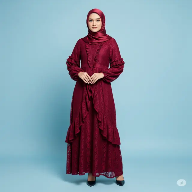 11 Gamis Brokat Lengan Balon Terbaru: Tren 2025, Model Modern dan Elegan