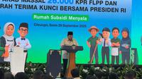 Prabowo di acara akad massal 26.000 KPR (Foto: Lizsa Egeham/Liputan6.com)