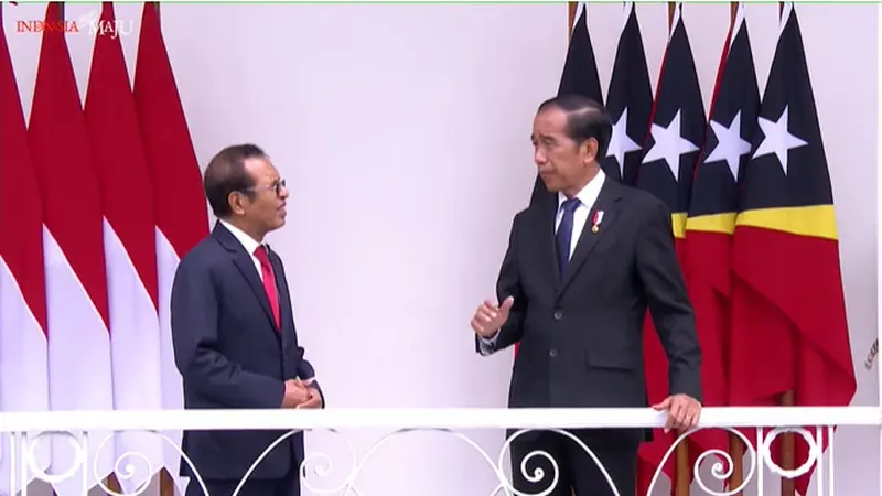 Presiden Joko Widodo (Jokowi) menyambut hangat Perdana Menteri Republik Demokratik Timor Leste, Taur Matan Ruak di Istana Kepresidenan Bogor pada Senin (13/2/2023).