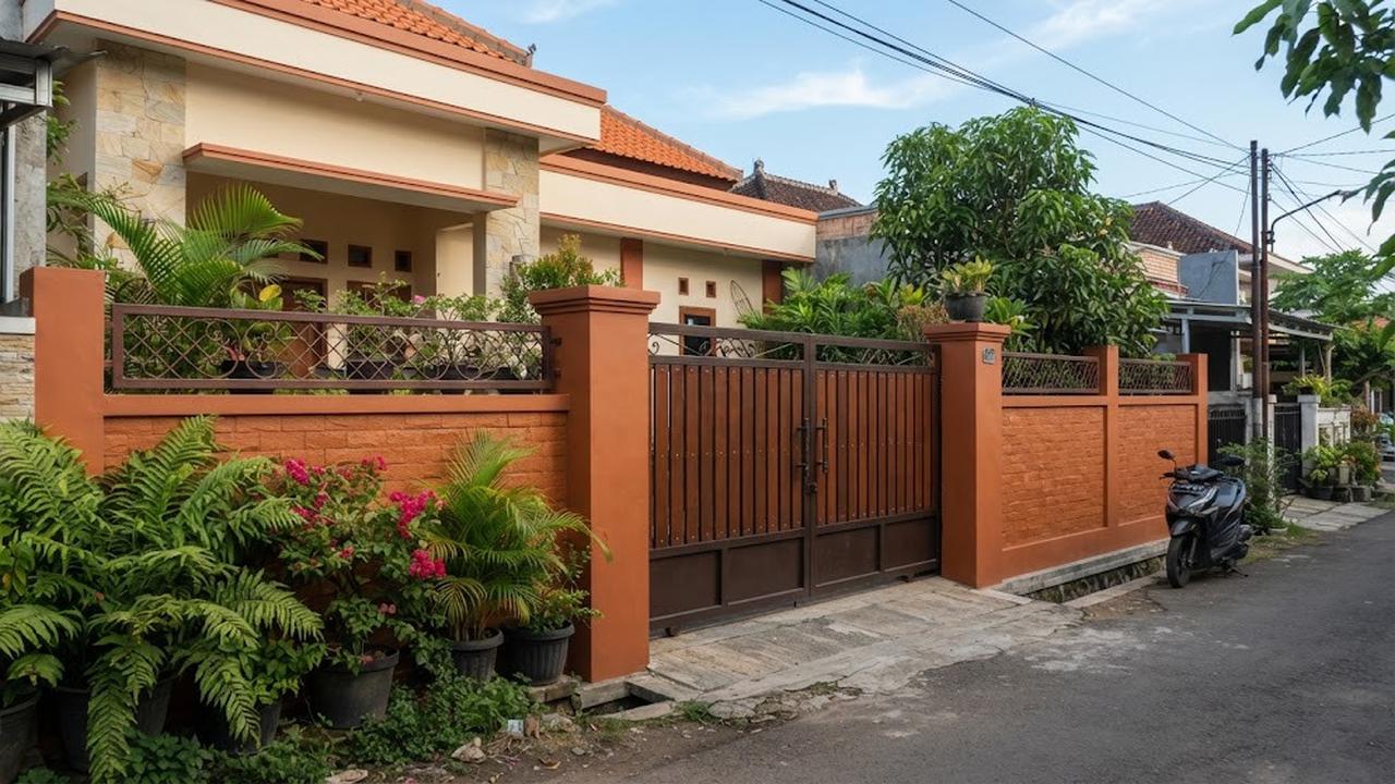 Warna cat pagar warm tone yang terlihat elegan model terakota