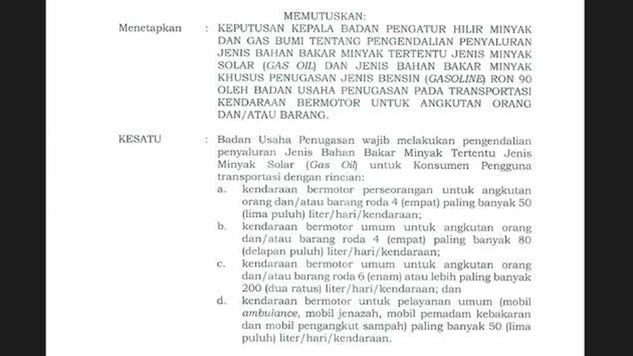 Beredar Surat BBM Subsidi akan Dibatasi per 1 April, Ini Jawaban BPH Migas