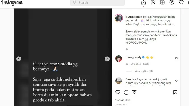 Unggahan dr Richard Lee di Instagram