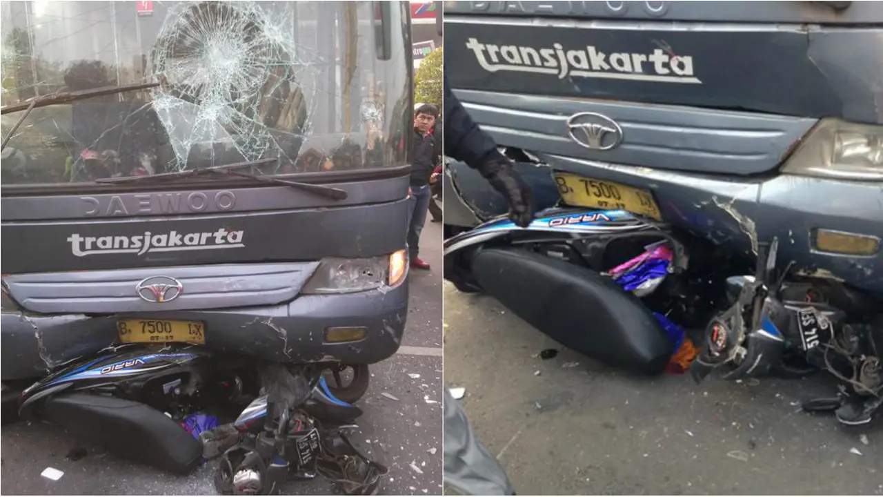 Rem Blong, Bus Transjakarta Tabrak 4 Motor dan 4 Mobil