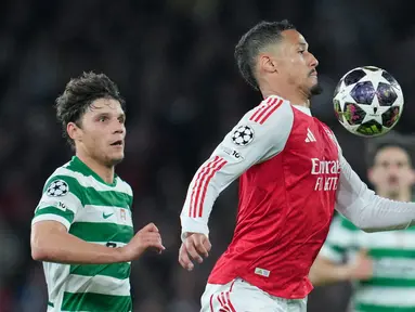 Arsenal sukses mengamankan langkah ke babak semifinal Liga Champions setelah bermain imbang 0-0 kontra Sporting CP di Emirates Stadium, Kamis (16/4/2026) dini hari WIB. (AP Photo/Kin Cheung)