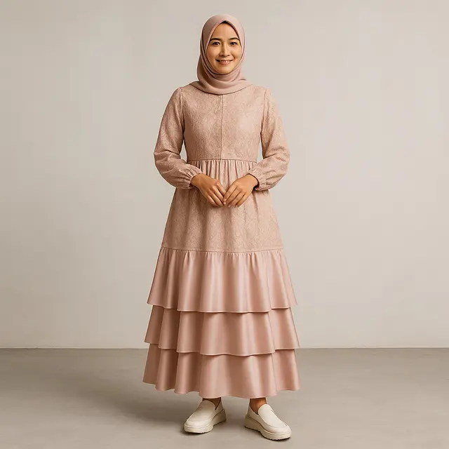 Model Gamis Brokat Satin Dengan Layer Mewah/Ilustrasi gambar oleh AI