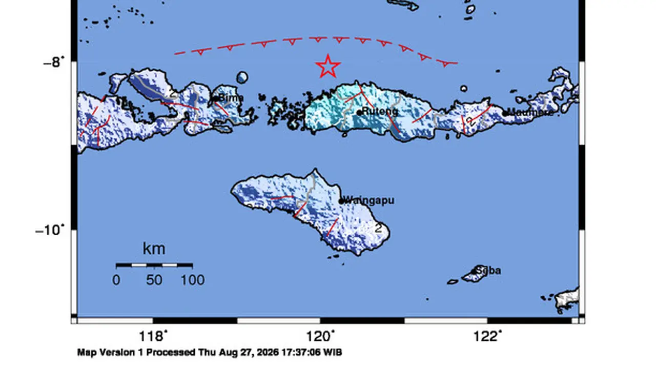 Gempa Magnitudo 5,2 Guncang 52 km TimurLaut LABUANBAJO-NTT - Peta Guncangan BMKG