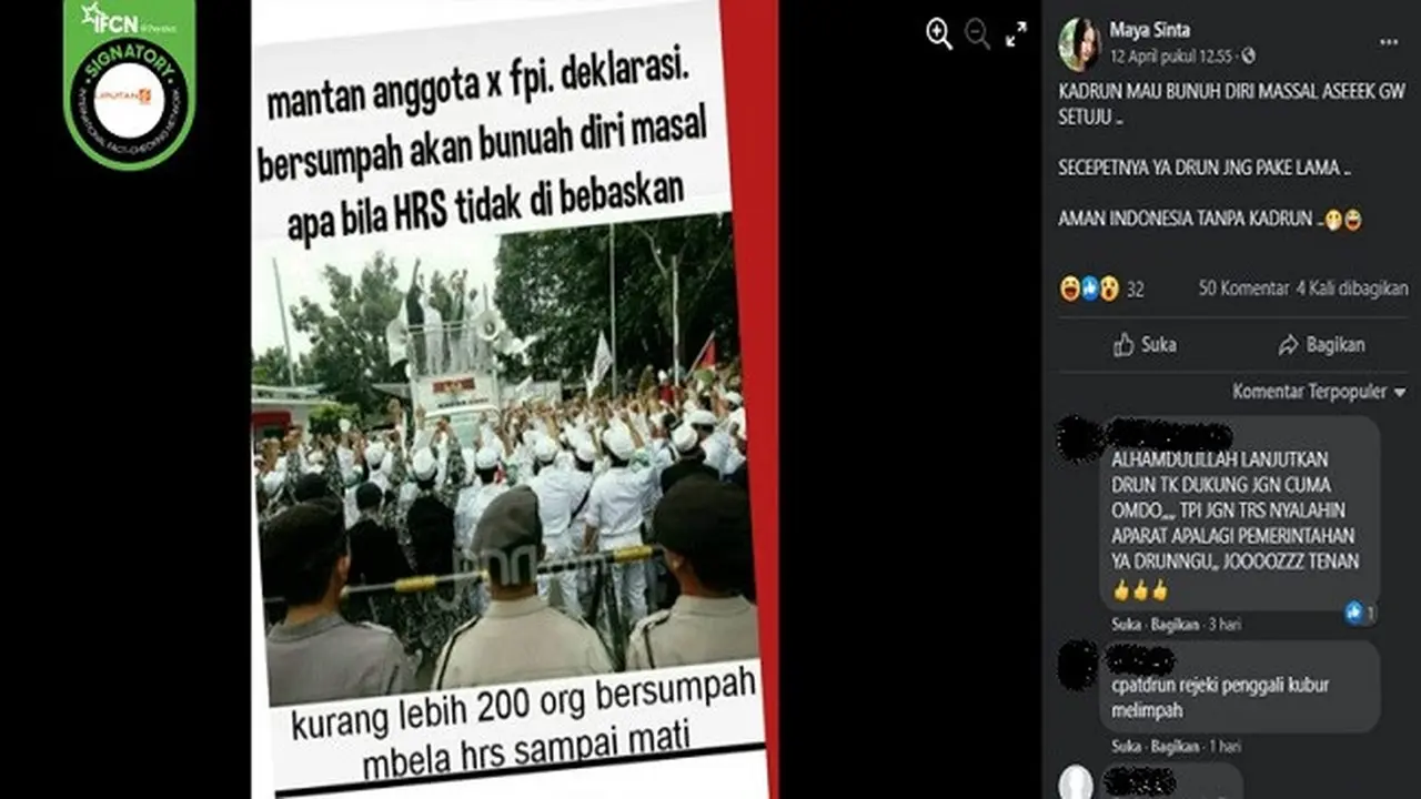 Gambar Tangkapan Layar Foto yang Diklaim Eks Anggota FPI akan Bunuh Diri Massal (sumber: Facebook)