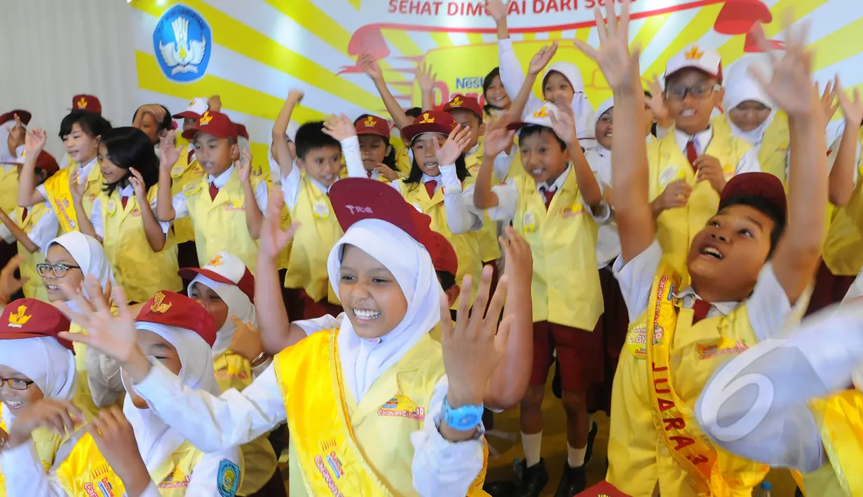 Keceriaan para finalis kompetisi Dokter Kecil-Mahir Gizi, Jakarta, Jumat (20/3/2015). (Liputan6.com/Herman Zakharia)