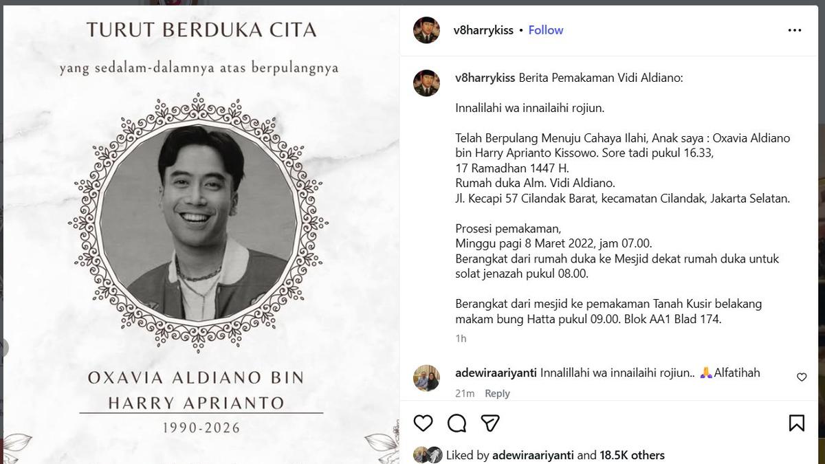 Pemakaman Vidi Aldiano Pagi Ini di Tanah Kusir, Dimakamkan di Area Belakang Makam Bung Hatta