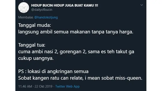 5 Beda Pesan Makanan Saat Tanggal Muda dan Tua ala Netizen Ini Benar Adanya