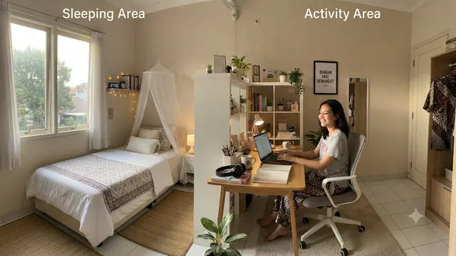 Desain Kamar Kos yang Bikin Penghuninya Bangun Pagi yang Cocok untuk Pekerja dan Mahasiswa yang Sering Kesiangan Model dengan Area Tidur dan Area Aktivitas yang Terpisah