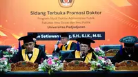 Kombes Pol Dr Yade Setiawan Ujung mempertahankan disertasi evaluasi aman nusa ii penanganan Covid 19 oleh Polri ini dihadapan para guru besar Universitas Padjajaran. (Istimewa)