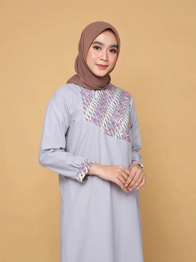 Gamis Katun Kombinasi Batik Formal Santai