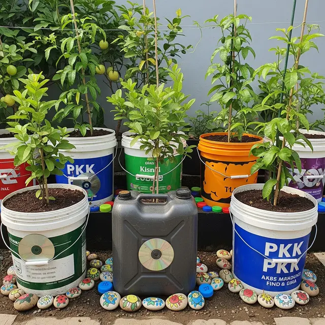 Ide Kebun Buah Kombinasi Dekoratif dengan Barang Bekas Dapur untuk Ibu-ibu PKK (Image by Gemini AI)