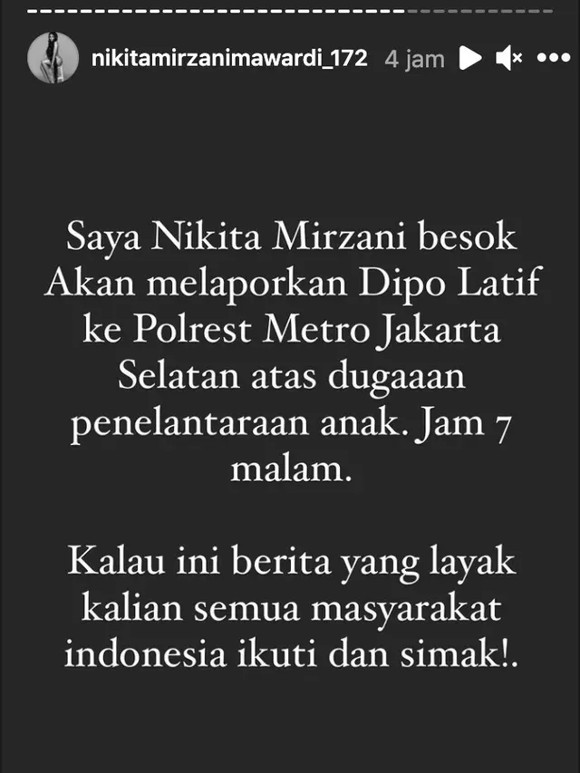 Unggahan Nikita Mirzani. (Foto: Instagram @nikitamirzanimawardi_172)