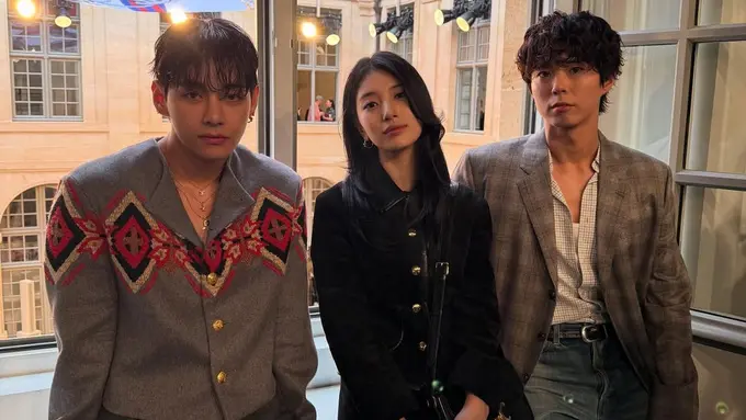 Gaya Trio Bestie V BTS, Bae Suzy, dan Park Bo Gum Hadiri Celine Show di Paris