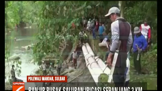 Banjir dua pekan di Polewali Mandar, Sulawesi Barat, membuat jaringan irigasi pertanian rusak sepanjang 3 kilometer.