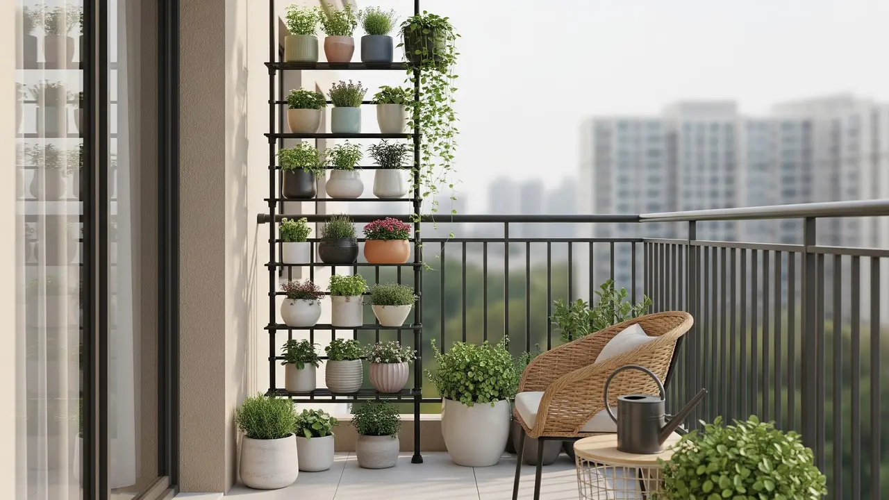 Model Rak Tanaman untuk Balkon Sempit (AI Generated)