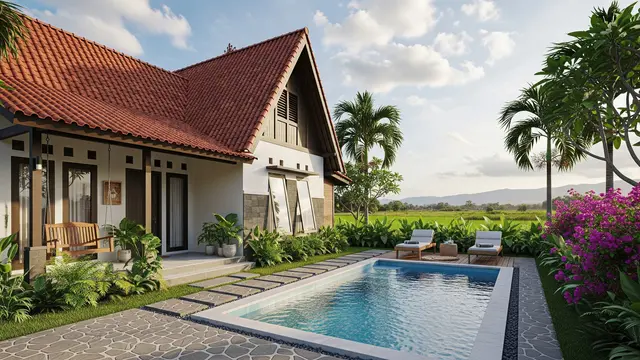 8 Inspirasi Desain Rumah Kampung Modern Plus Kolam Renang Ukuran 2x3 Meter