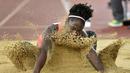 Atlet AS, Tianna Bartoletta, beraksi di nomor lompat jauh putri Liga Berlian IAAF di Zurich, Swiss. (3/9/2015). (AFP Photo/Michael Buholzer)