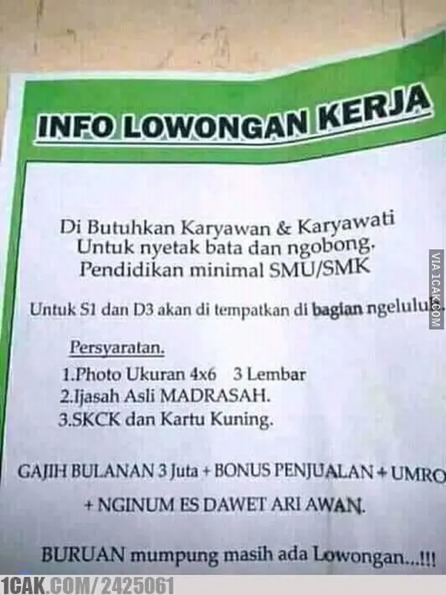 6 Tulisan 'Dibutuhkan Karyawan' Ini Nyeleneh Banget, Kocak