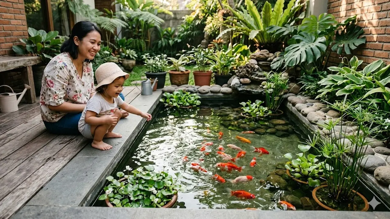 Inspirasi Kolam Ikan Dangkal yang Aman untuk Balita dan Tetap Cantik Dipandang