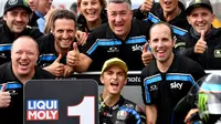 Pembalap tim Sky Racing Team VR46, Luca Marini, berhasil meraih podium juara di Moto2 Jepang yang berlangsung di Sirkuit Twin Ring Motegi, Minggu (20/10/2019) pagi WIB. (AFP/Toshifumi Kitamura)