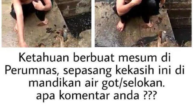 Pasangan disiram air selokan (Sumber: Instagram.com/makassar_iinfo)