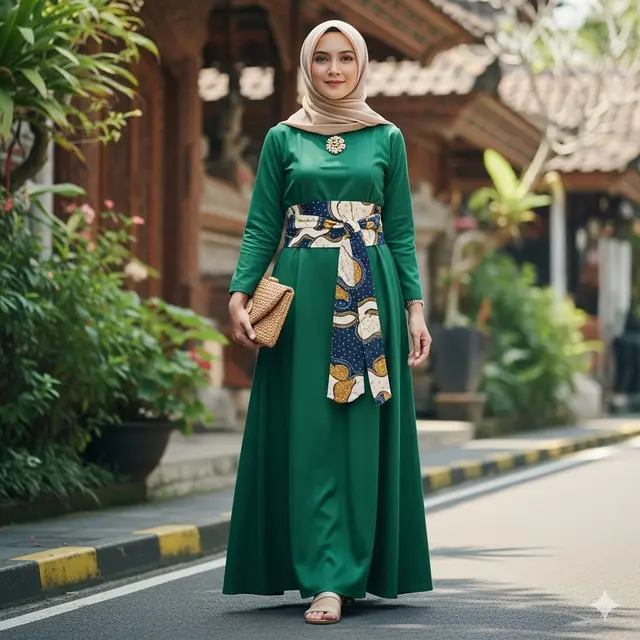 Gamis A-Line dengan Obi Belt (Image by Gemini)