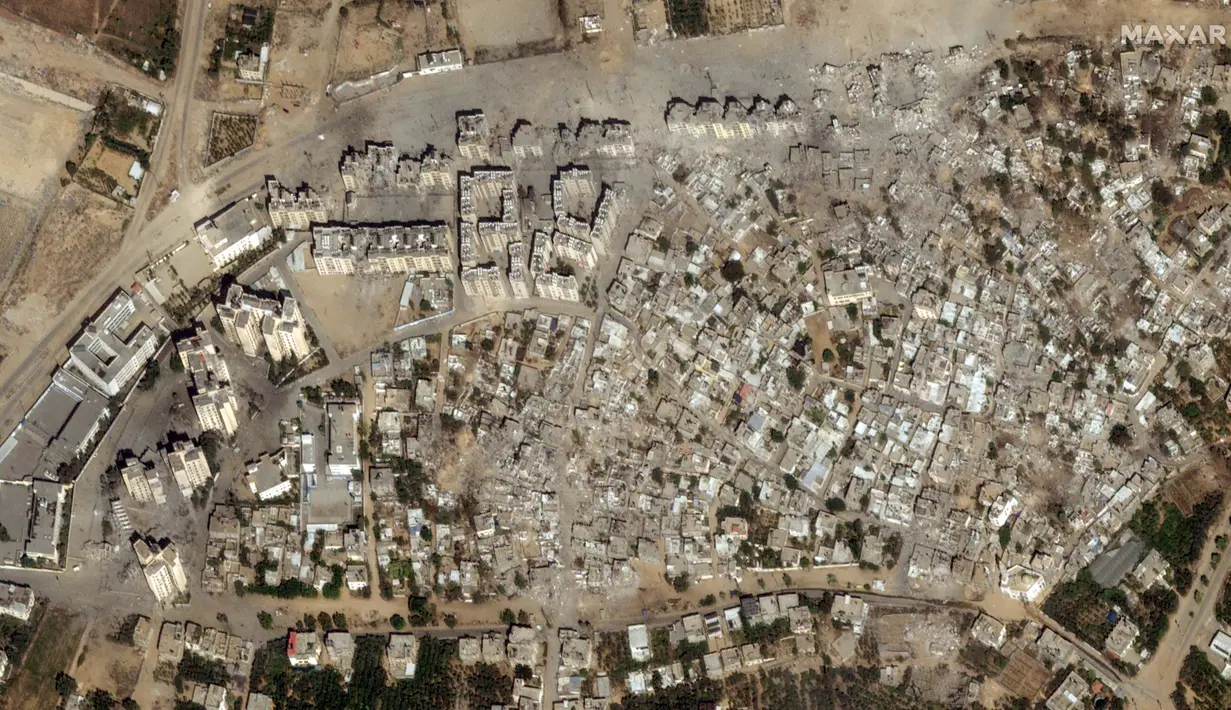 Sebagai balasannya, Israel telah melancarkan serangan udara ke Gaza, dan dikhawatirkan krisis ini akan semakin memanas. (Satellite image ©2023 Maxar Technologies / AFP)