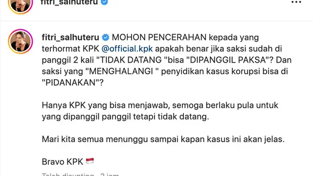 Unggahan Fitri Salhuteru soal Dito Mahendra. (Foto: Dok. Instagram @fitri_salhuteru)
