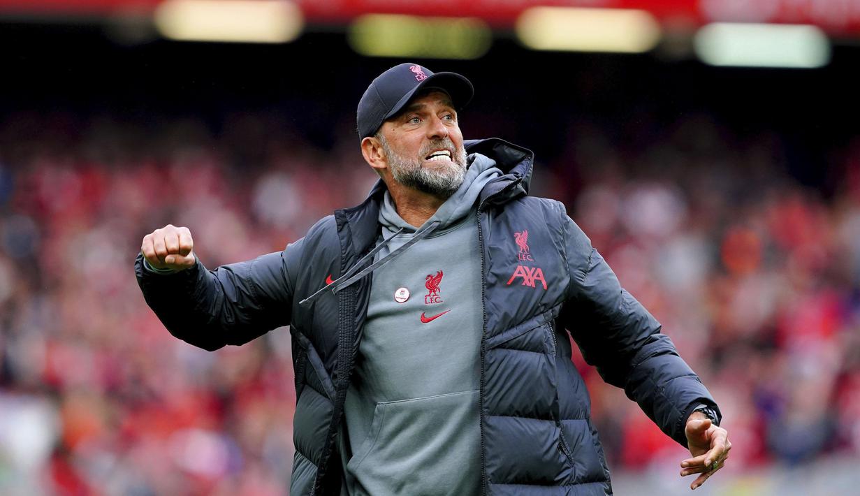 Pelatih Liverpool, Jurgen Kloop, senang bukan kepalang setelah timnya meraih kemenangan beruntun di Liga Inggris 2022/2023. Hasil ini membuat Liverpool mengemas 56 angka dari 33 laga dan naik ke peringkat lima. (AP Photo/Jon Super)