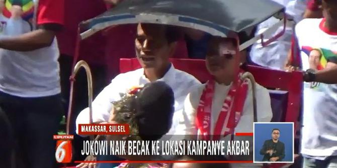 Saat Becak Khas Makassar Antar Jokowi dan Iriana ke Lokasi Kampanye
