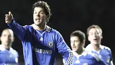 Chelsea's Michael Ballack gestures to a teammate against CFR Cluj during the Champions League Group A match at Stamford Bridge in London December 9, 2008. Chelsea won 2-1. AFP PHOTO/Adrian Dennis 