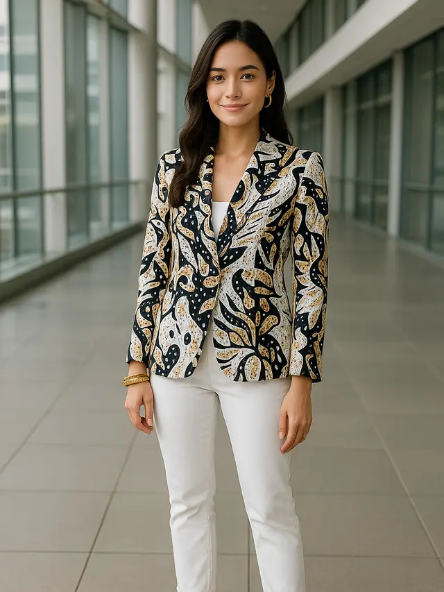 Model Blazer Batik Kombinasi Polos