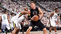 Forward Los Angeles Clippers, Blake Griffin, mengalami cedera jempol kaki kanan pada gim ketiga babak pertama playoff NBA 2017 Wilayah Barat kontra Utah Jazz di Vivint Smart Home Arena, Salt Lake City, Jumat (21/4/2017). (NBA)