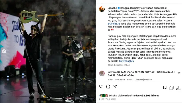 Iqbaal Ramadhan Masih Pikirkan Palestina di Tengah Kebahagiaan dan Kemeriahan Acara Tepok Bulu 2023. (instagram.com/iqbaal.e)