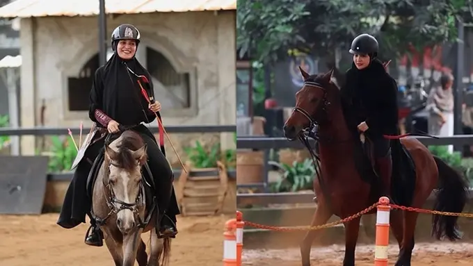 Shireen dan Zaskia Sungkar berkuda dan memanag. [Foto: Instagram/shireensungkar/zaskiasungkar15]