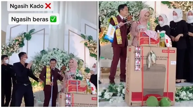 Pengantin Ini Dapat Kado Pernikahan Bahan Masakan dari Temannya, Kocak Banget