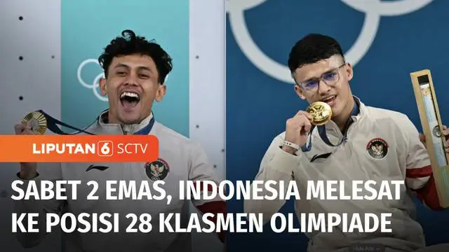 Dua medali emas dalam satu hari berhasil diraih Indonesia dalam perolehan medali di Olimpiade Paris 2024. Hasil ini melejitkan tim Merah Putih di posisi 28 klasemen.