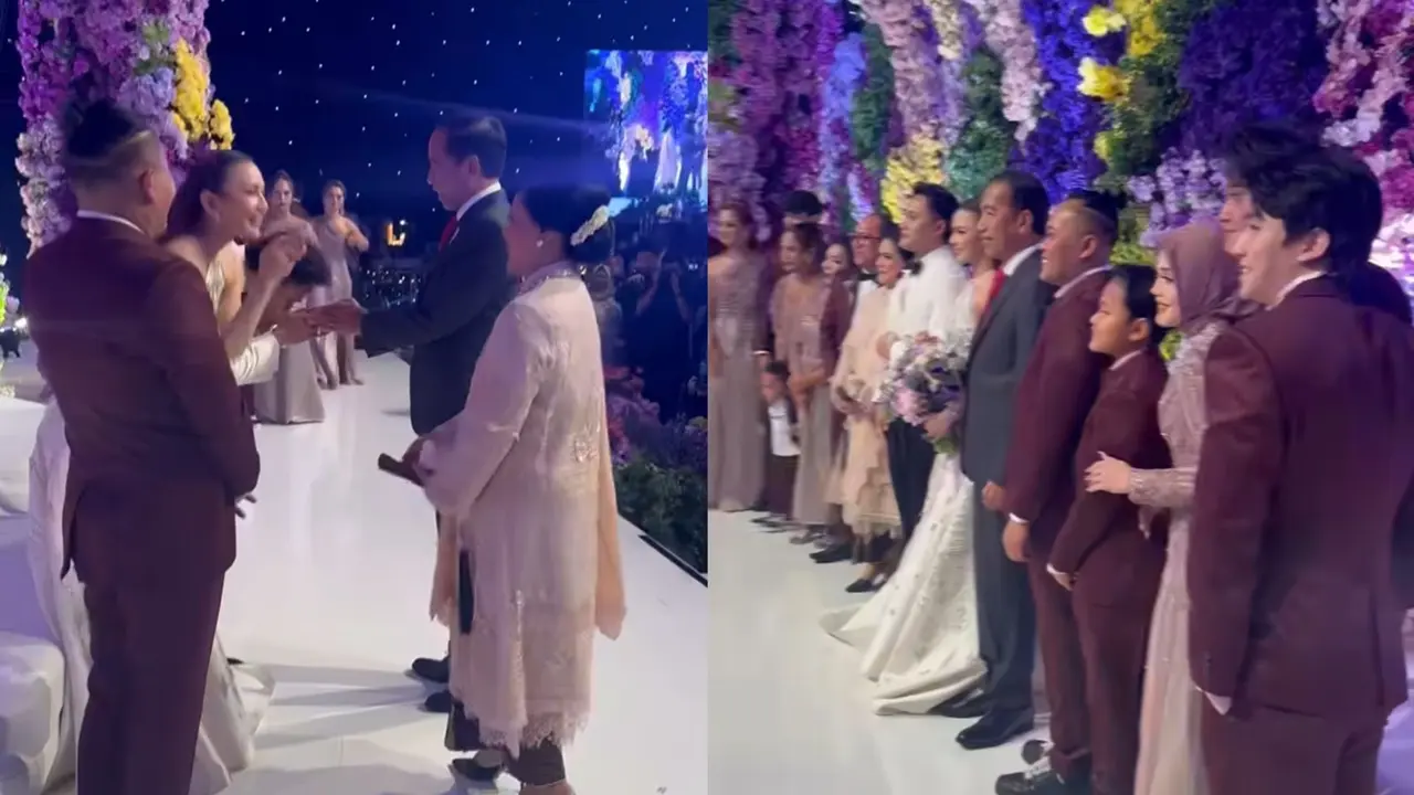 Momen Presiden Jokowi bersama Iriana datang ke acara resepsi pernikahan Rizky Febian dan Mahalini.