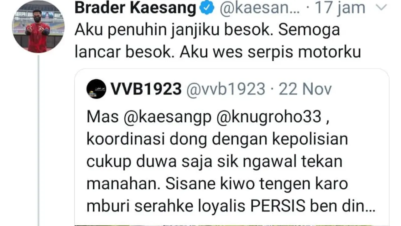 Kaesang Dalam Cuitannya Mengaku Telah menservise Motornya untuk Mengawal Persis Solo