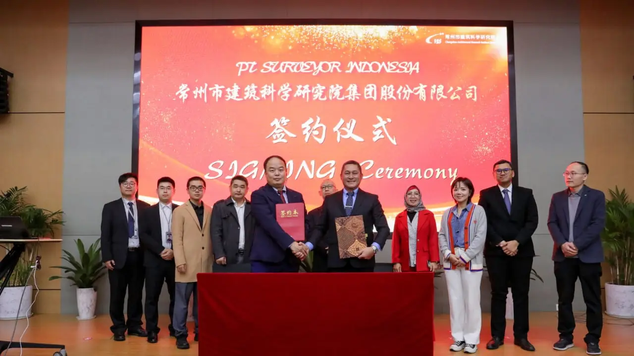 PT Surveyor Indonesia (Persero) menandatangani Nota Kesepahaman (MoU) dengan Changzhou Architecture Science Research Institute Group (CBS), mitra strategis dari Cina.