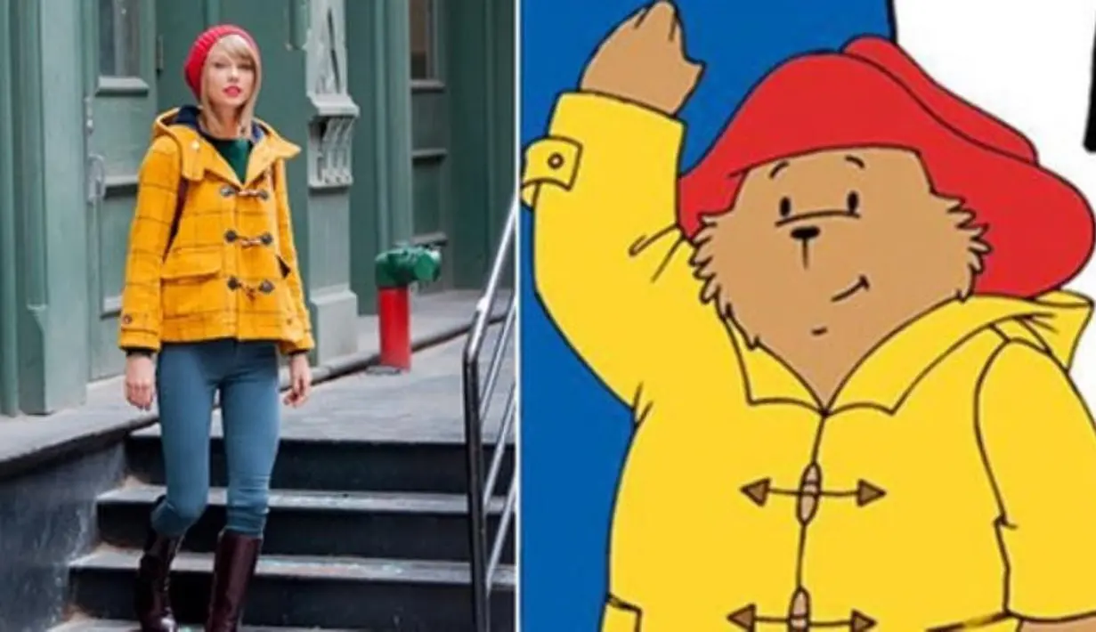Menggunakan jaket berwarna kuning, Taylor Swift mirip banget dengan gaya Paddington Bear! (twistmagazine)