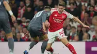 Aksi Viktor Gyokeres dalam laga Arsenal vs Olympiakos di Liga Champions, Kamis (2/10/2025). (AP Photo/Kin Cheung)