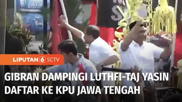 Bakal pasangan calon Gubernur dan Wakil Gubernur Jawa Tengah, Ahmad Luthfi-Taj Yasin mendaftar ke KPU Jawa Tengah. Pasangan yang diusung Koalisi Indonesia Maju itu untuk mendaftar didampingi oleh Wakil Presiden terpilih, Gibran Rakabuming Raka.