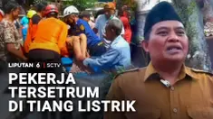 Seorang pekerja tersetrum dan tersangkut di atas tiang, saat memasang sambungan listrik baru. Diduga ada kabel listrik yang terbuka.