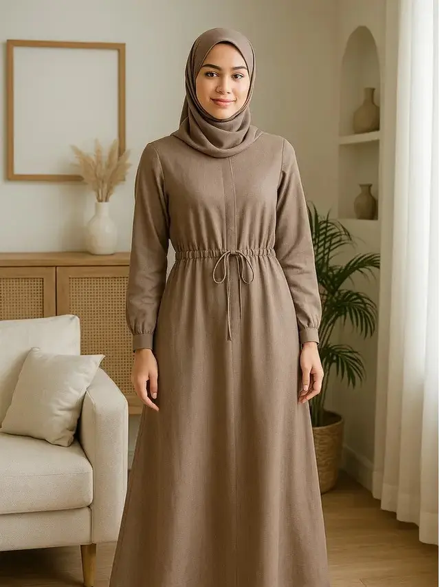 7 Model Gamis Tali Serut Pinggang yang Modis dan Nyaman, Cocok untuk Segala Aktivitas (sumber:AI)